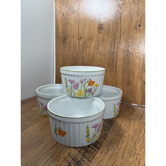 Set OF 4 Seymour Manning Day Lily Eda Baking Dish Fine China Ramekins - Picture 1 of 4